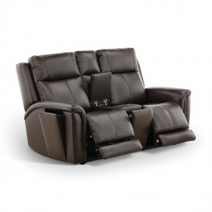 Flexsteel Trey Leather Power Reclining Console Loveseat