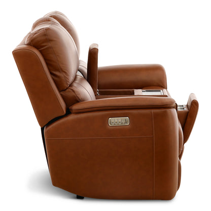 Flexsteel Karson Leather Power Reclining Console Loveseat
