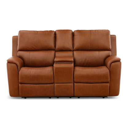 Flexsteel Karson Leather Power Reclining Console Loveseat