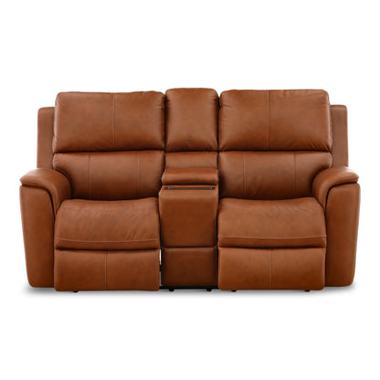 Flexsteel Karson Leather Power Reclining Console Loveseat