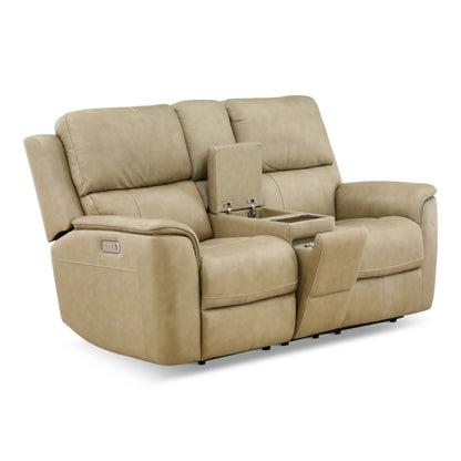 Karson Leather Power Reclining Console Loveseat