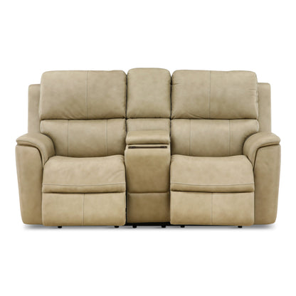 Karson Leather Power Reclining Console Loveseat