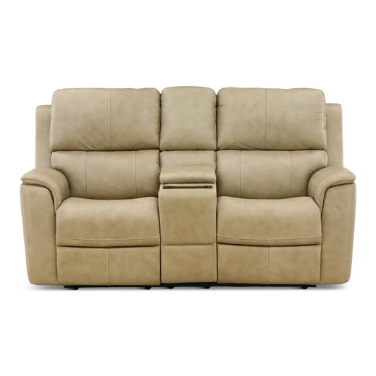 Karson Leather Power Reclining Console Loveseat