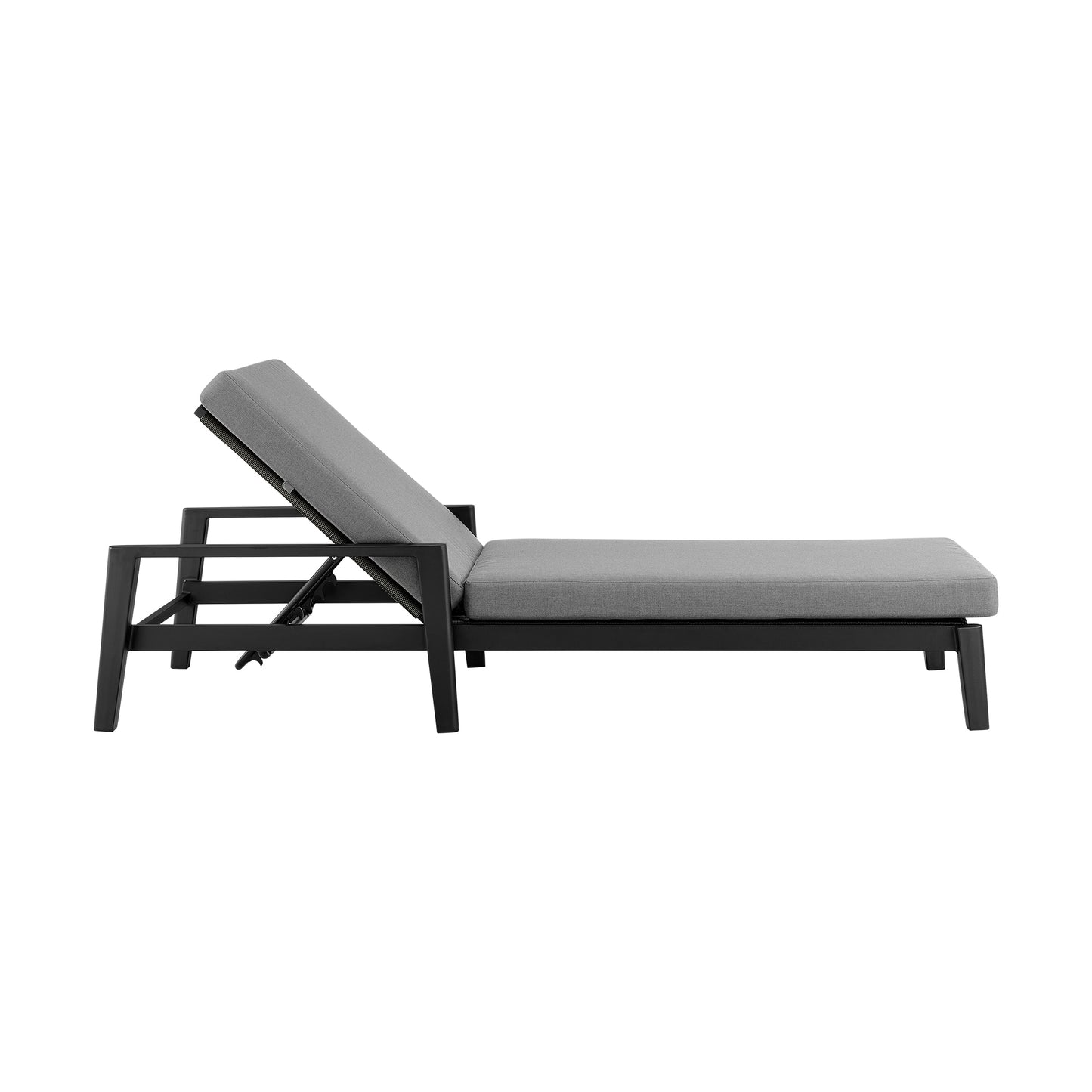 Grand Outdoor Patio Adjustable Chaise Lounge Chair in Aluminum with Gray Cushions