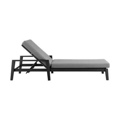 Grand Outdoor Patio Adjustable Chaise Lounge Chair in Aluminum with Gray Cushions