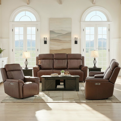 Flexsteel Adrian Leather Power Sofa with Drop Down Table