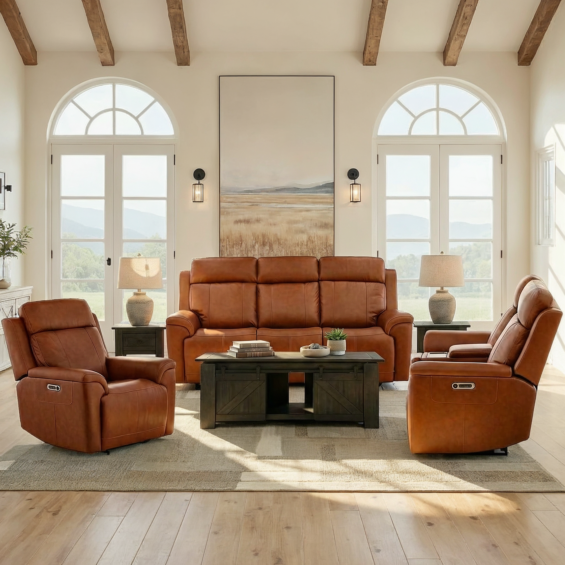 Flexsteel Adrian Leather Power Sofa with Drop Down Table