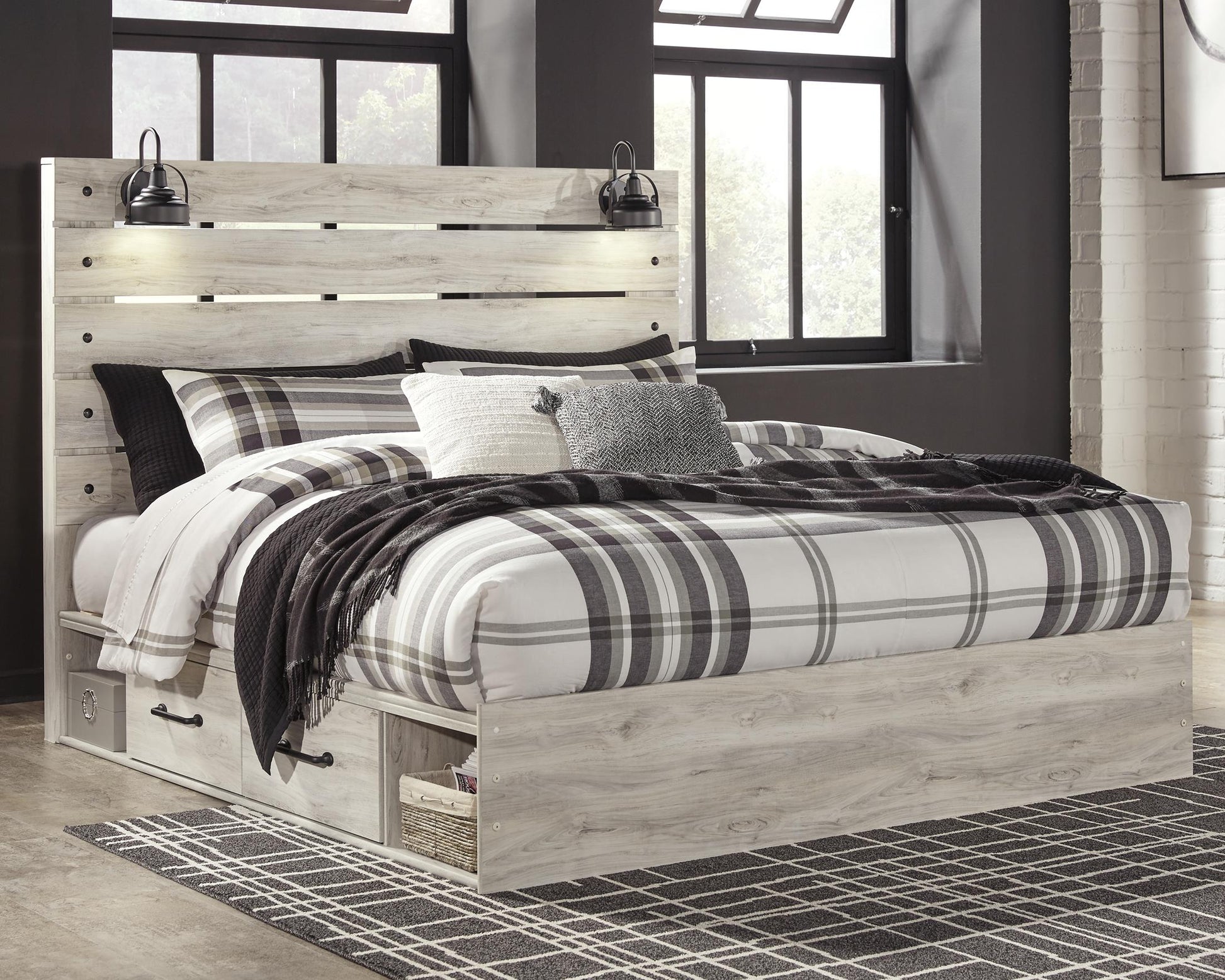 Cambeck King Panel Bed with 2 Storage Drawers and 2 Cubbies