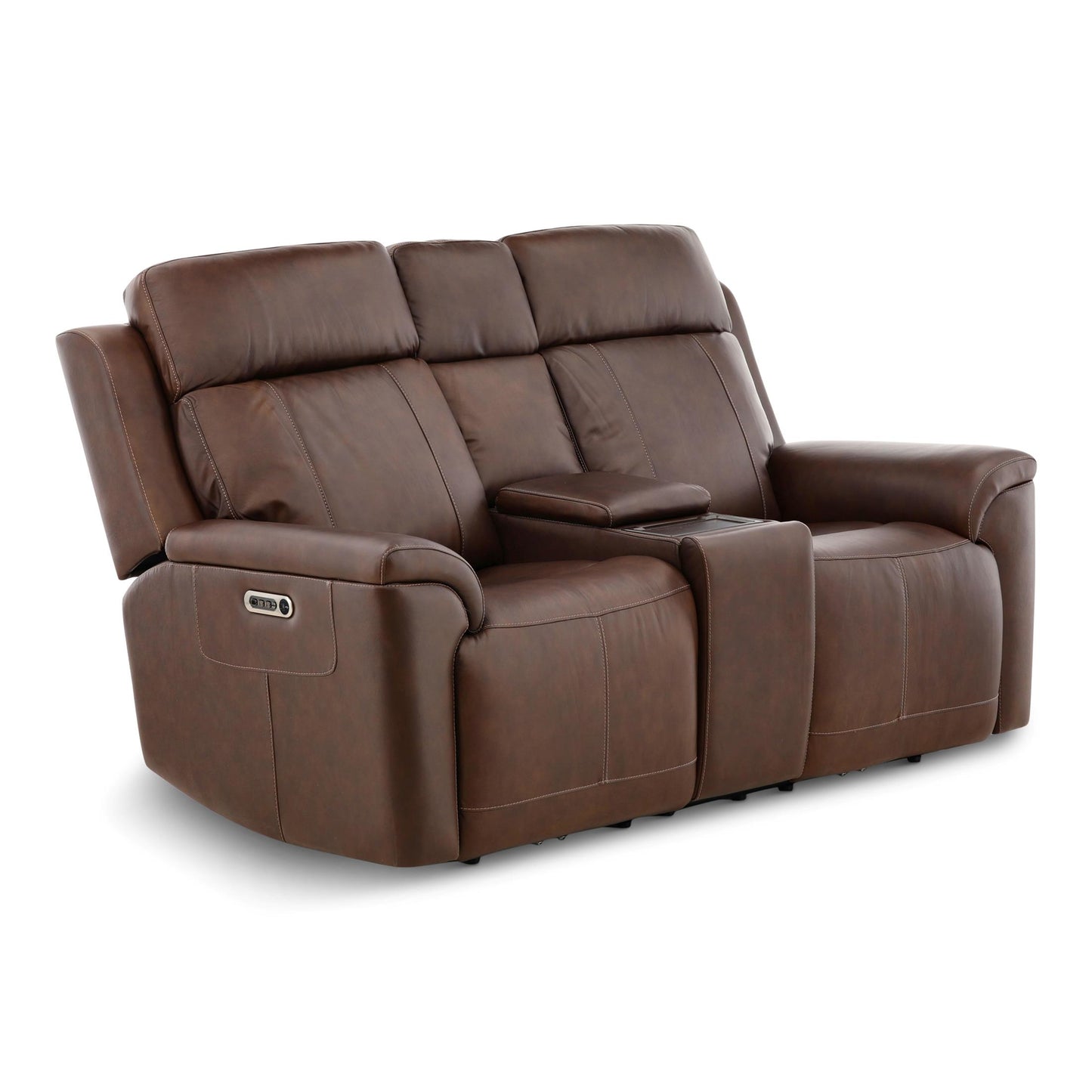 Adrian Leather Power Reclining Console Loveseat