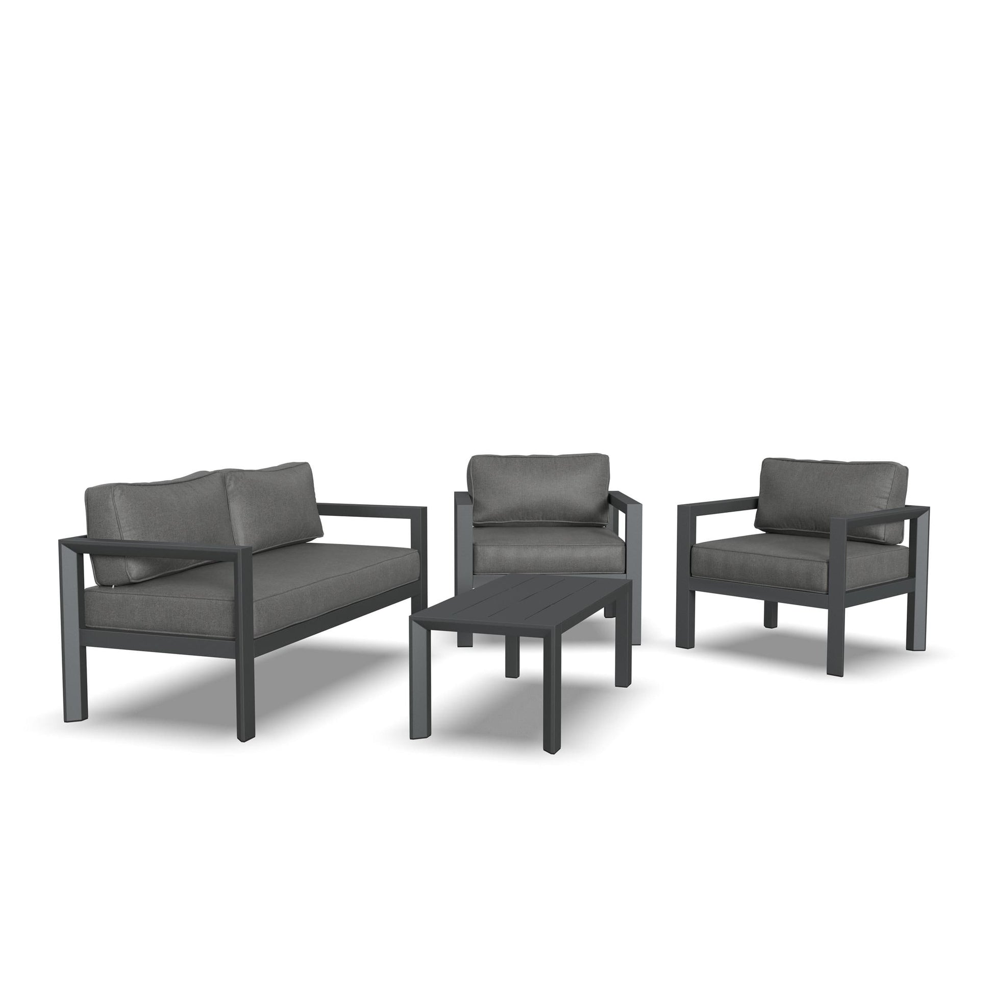 Grayton Outdoor Aluminum Loveseat with Lounge Chairs and Coffee Table