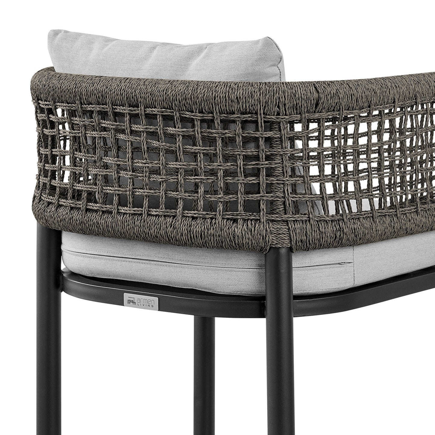 Felicia Outdoor Patio Bar Stool in Aluminum with Gray Rope and Cushions