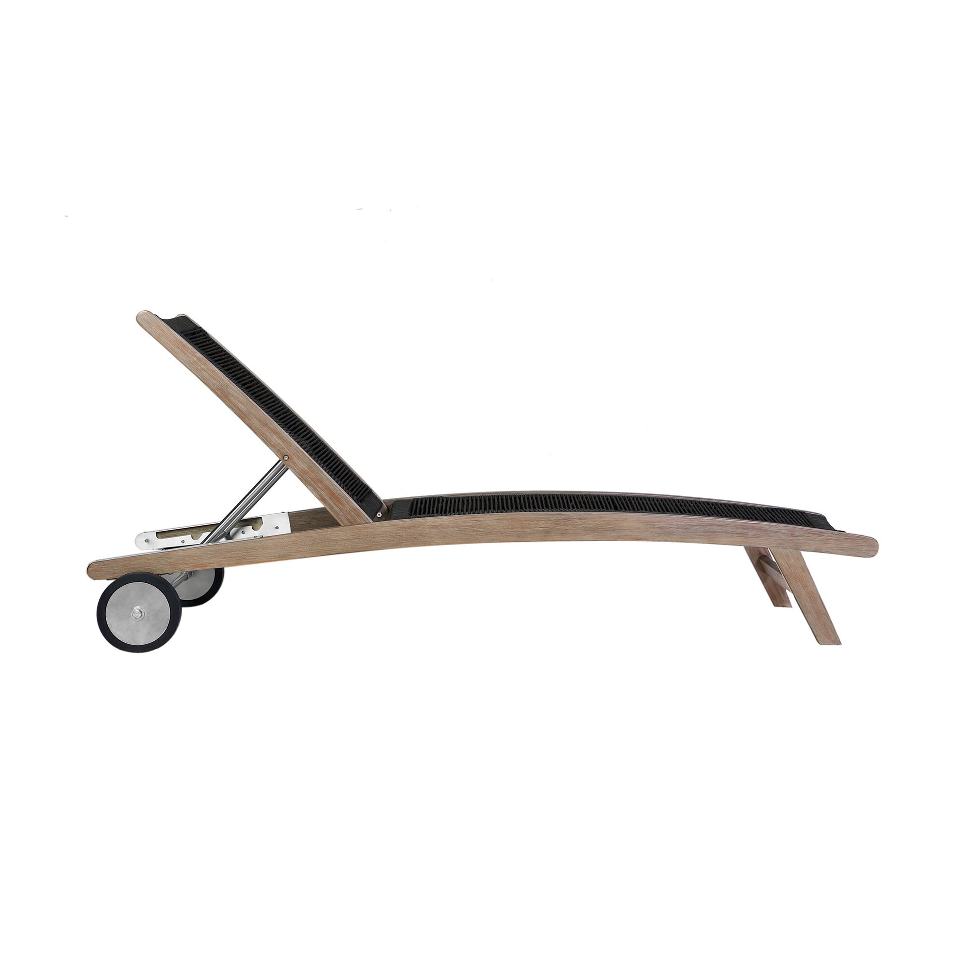 Chateau Outdoor Patio Adjustable Chaise Lounge Chair in Eucalyptus Wood and Gray Rope