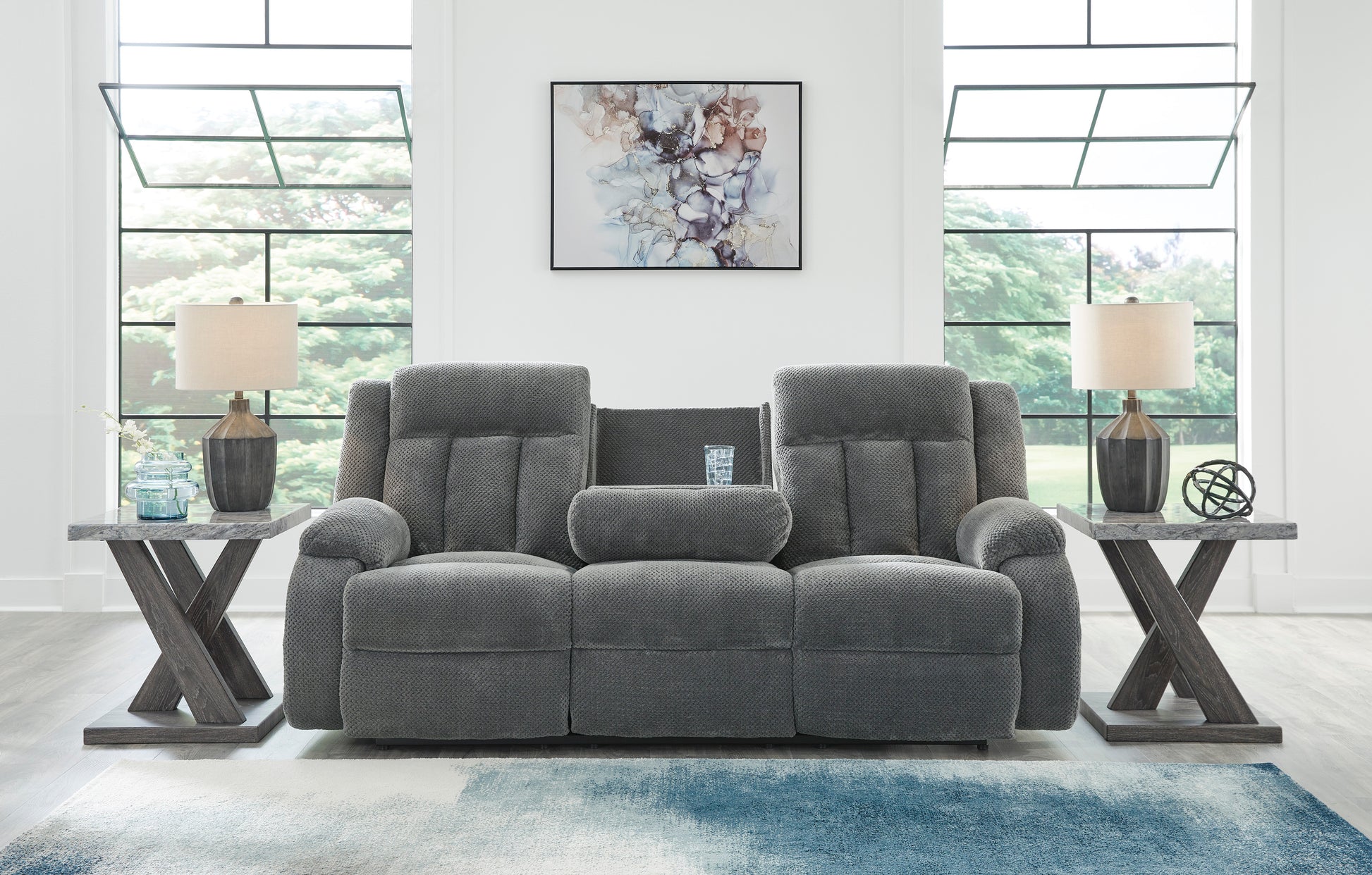 Greely Bend Power Reclining Sofa with Drop Down Table