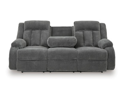 Greely Bend Power Reclining Sofa with Drop Down Table Steel