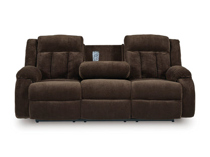 Greely Bend Power Reclining Sofa with Drop Down Table Chocolate