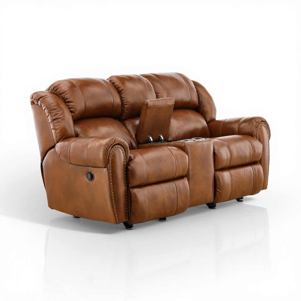 Falynn Leather Rocker Recliner Console Loveseat