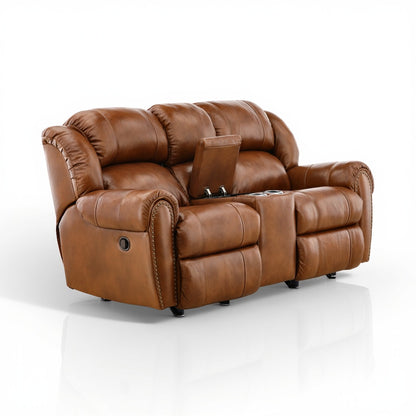 Falynn Leather Rocker Recliner Console Loveseat