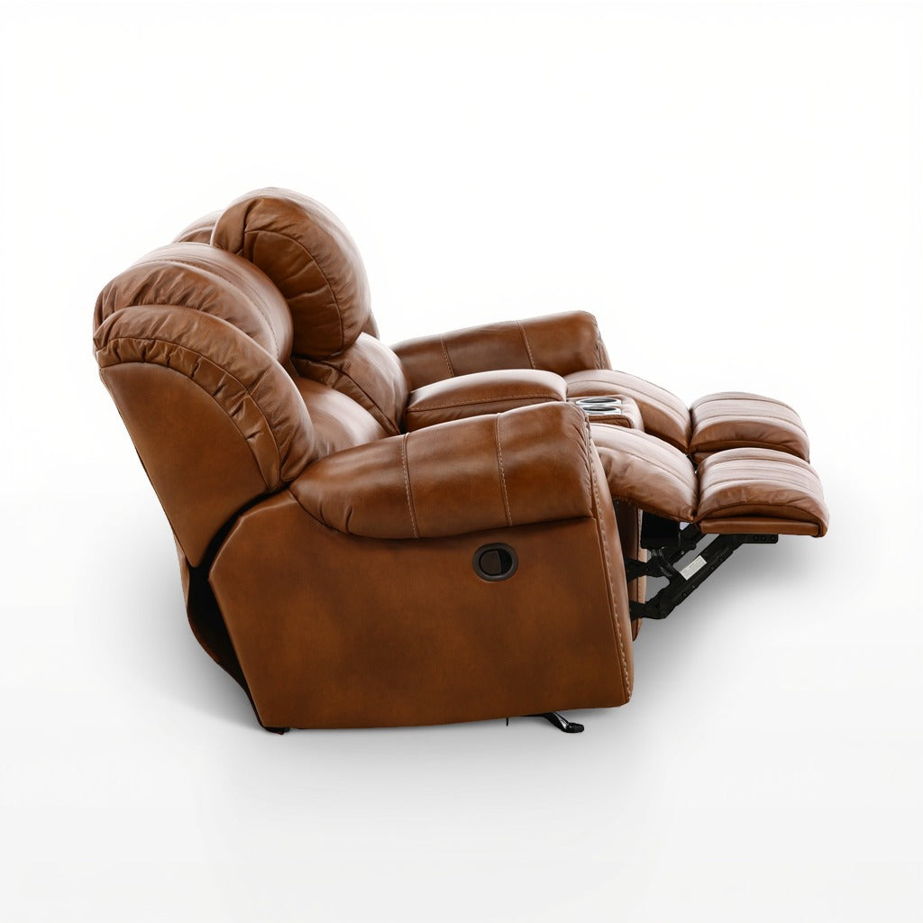 Falynn Leather Rocker Recliner Console Loveseat