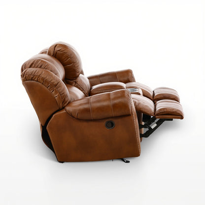Falynn Leather Rocker Recliner Console Loveseat