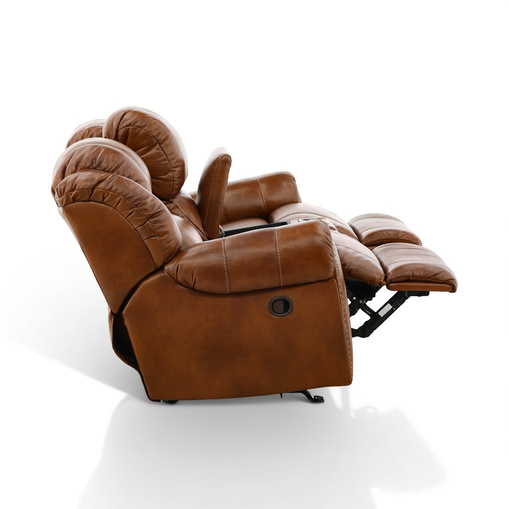 Falynn Leather Rocker Recliner Console Loveseat