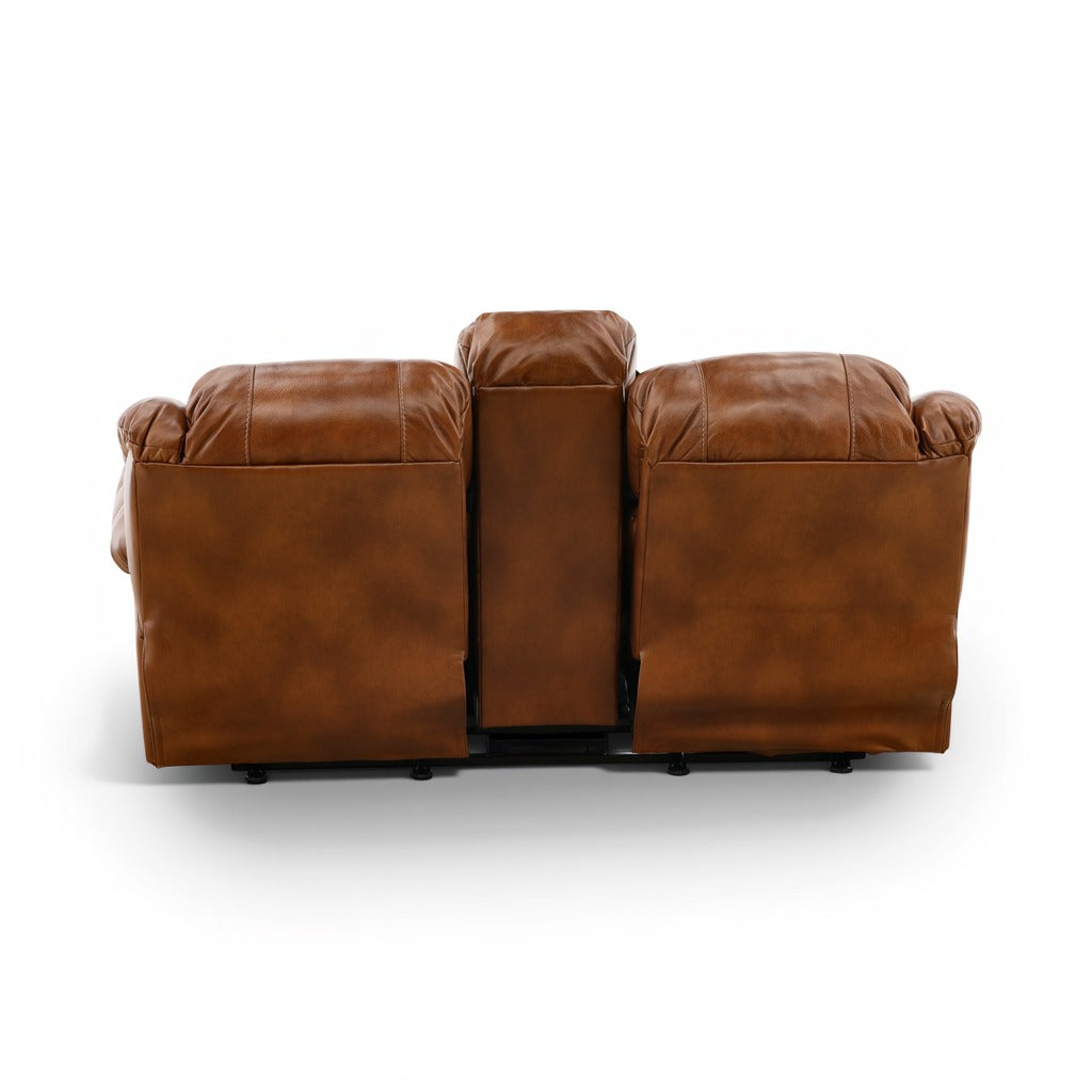 Falynn Leather Rocker Recliner Console Loveseat