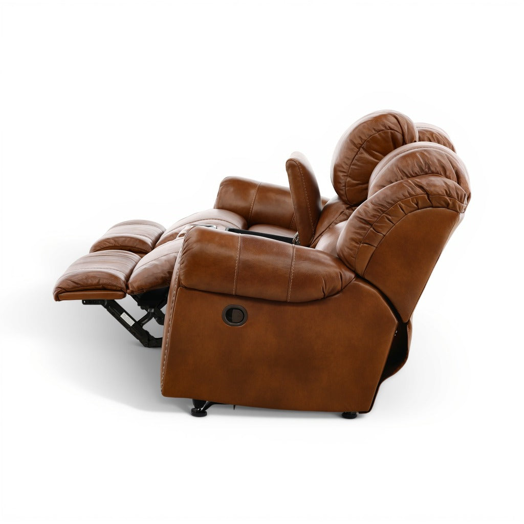 Falynn Leather Rocker Recliner Console Loveseat