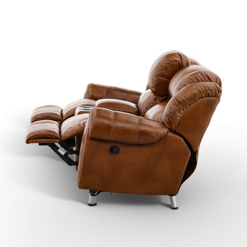 Falynn Leather Rocker Recliner Console Loveseat