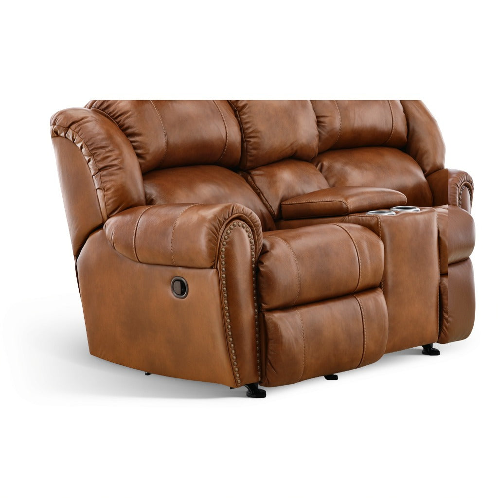 Falynn Leather Rocker Recliner Console Loveseat
