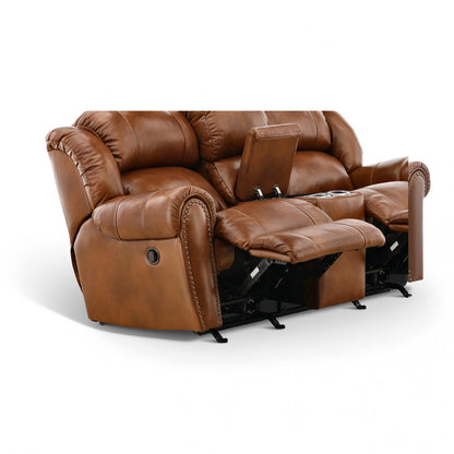 Falynn Leather Rocker Recliner Console Loveseat