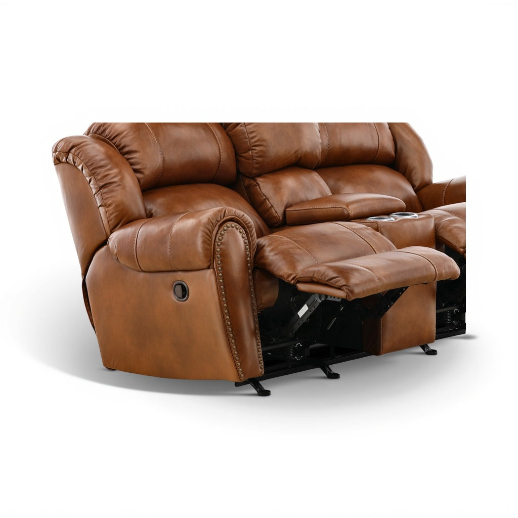 Falynn Leather Rocker Recliner Console Loveseat