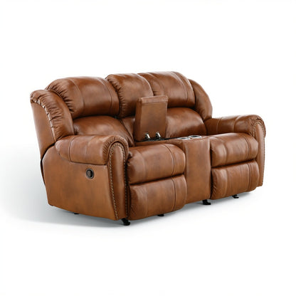 Falynn Leather Rocker Recliner Console Loveseat