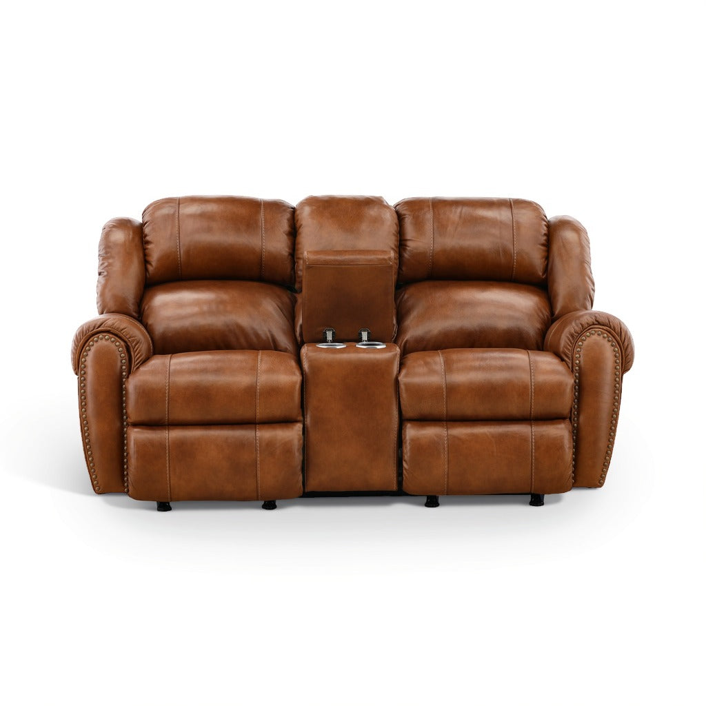 Falynn Leather Rocker Recliner Console Loveseat