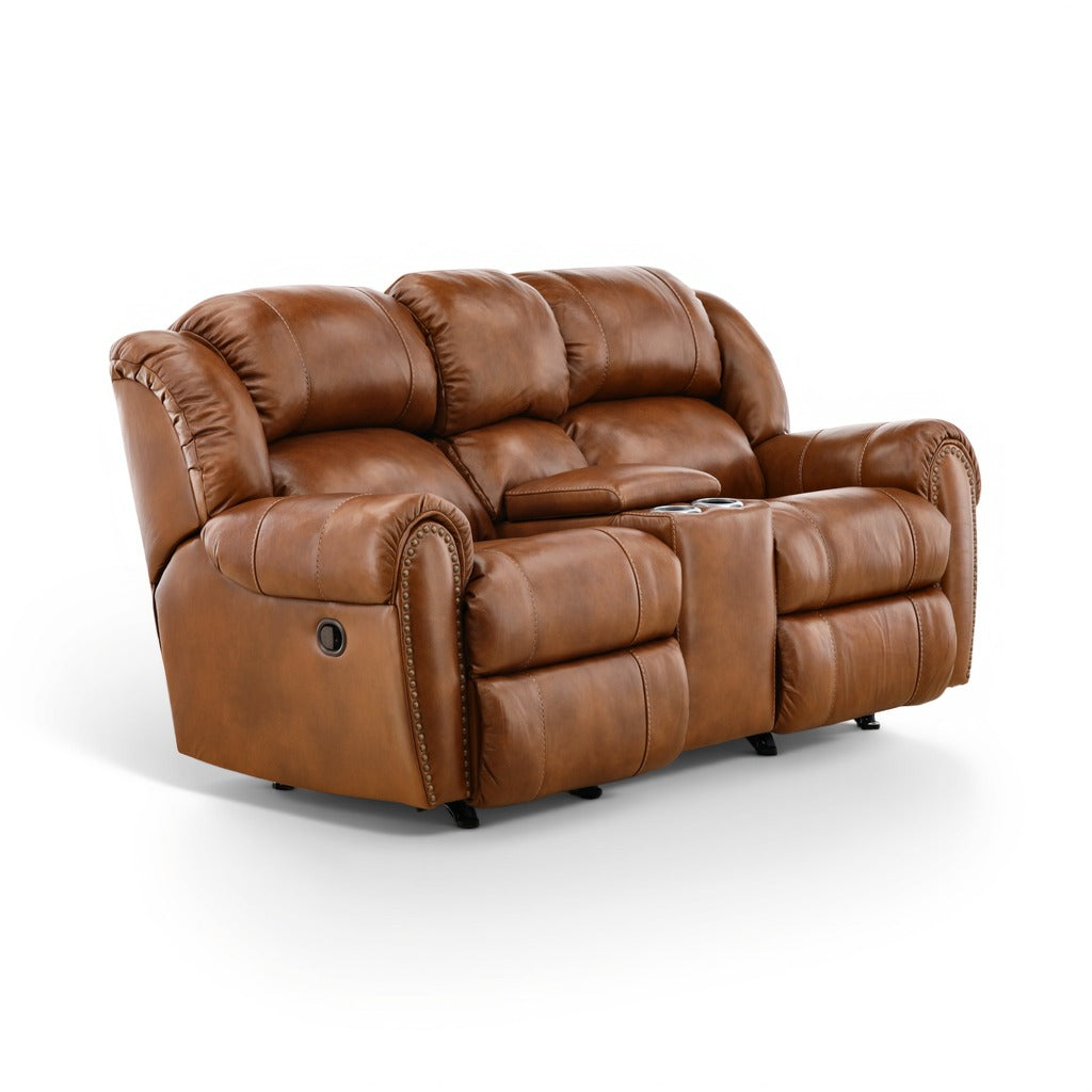 Falynn Leather Rocker Recliner Console Loveseat