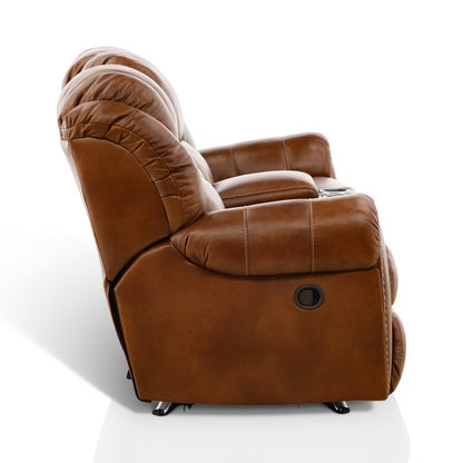 Falynn Leather Rocker Recliner Console Loveseat