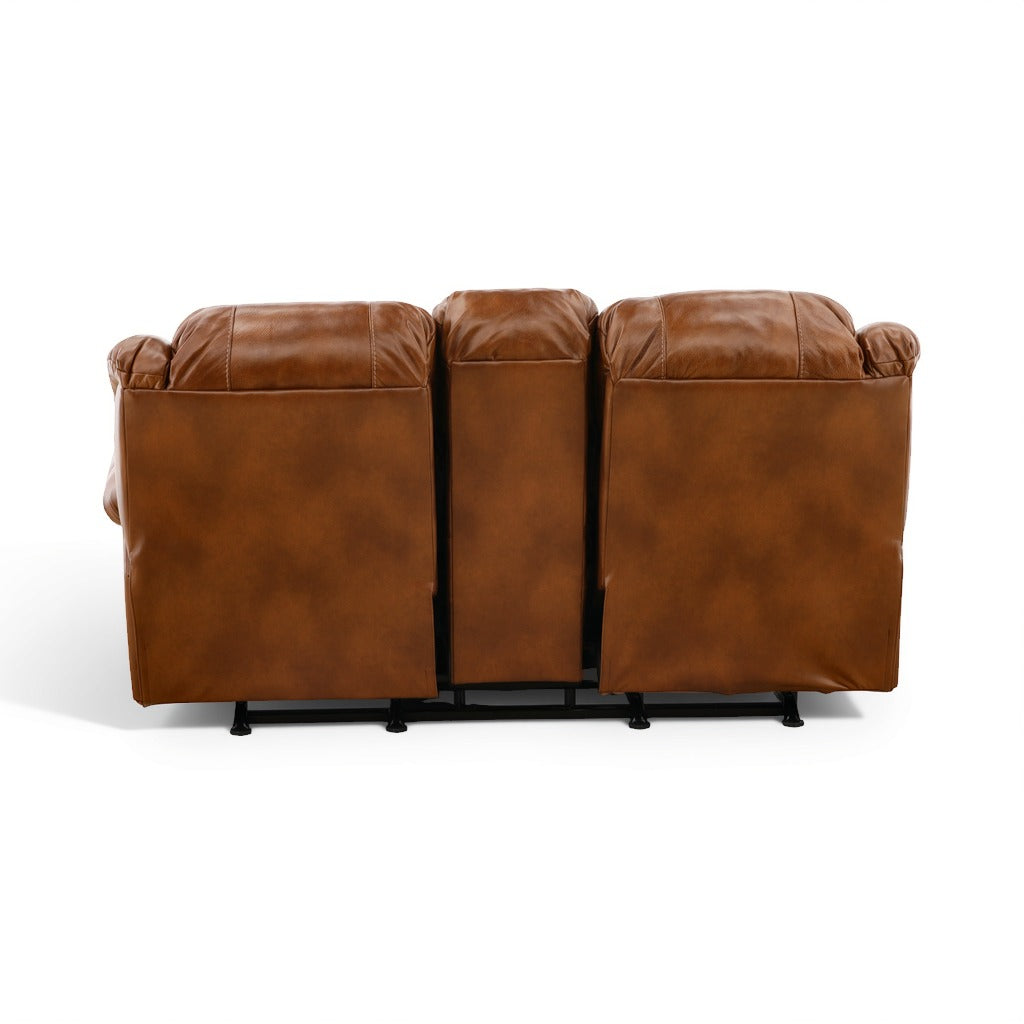 Falynn Leather Rocker Recliner Console Loveseat