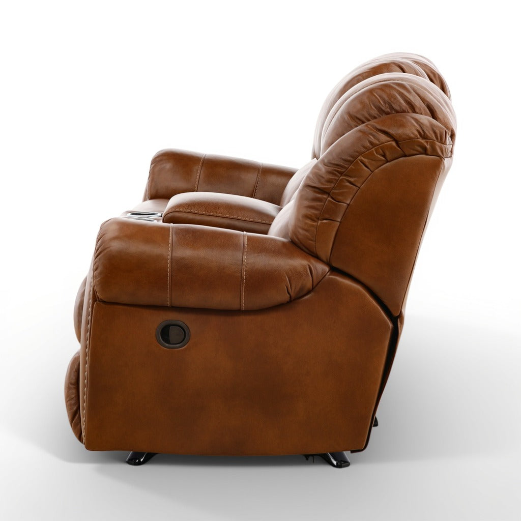 Falynn Leather Rocker Recliner Console Loveseat