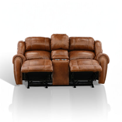 Falynn Leather Rocker Recliner Console Loveseat
