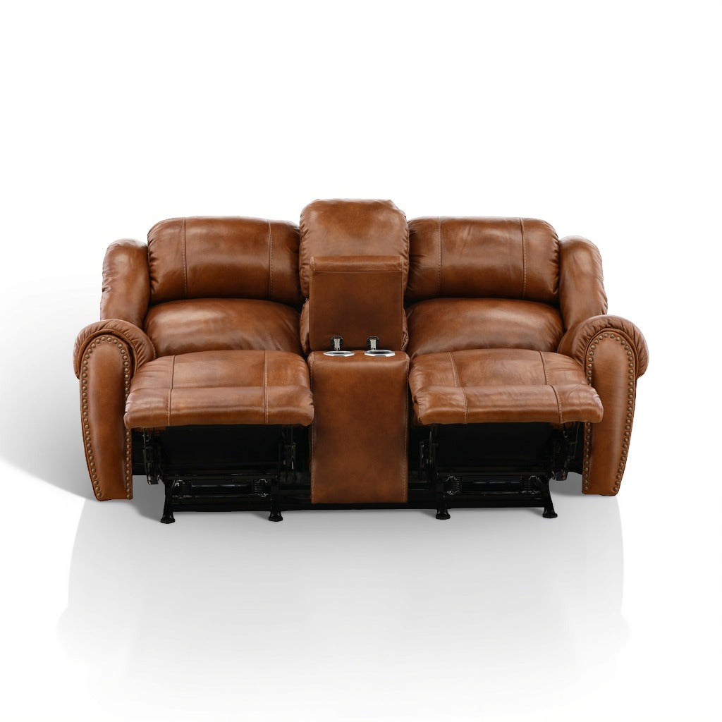 Falynn Leather Rocker Recliner Console Loveseat