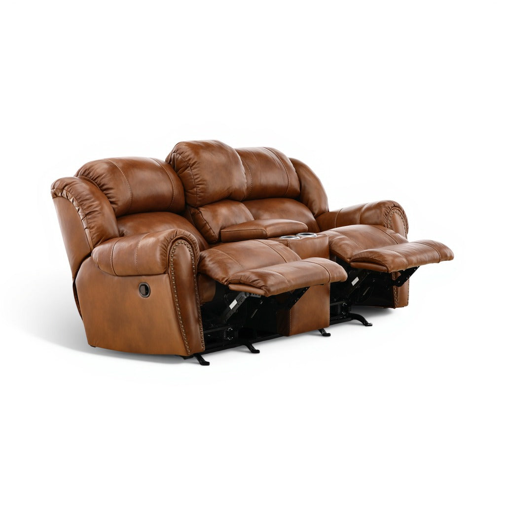 Falynn Leather Rocker Recliner Console Loveseat