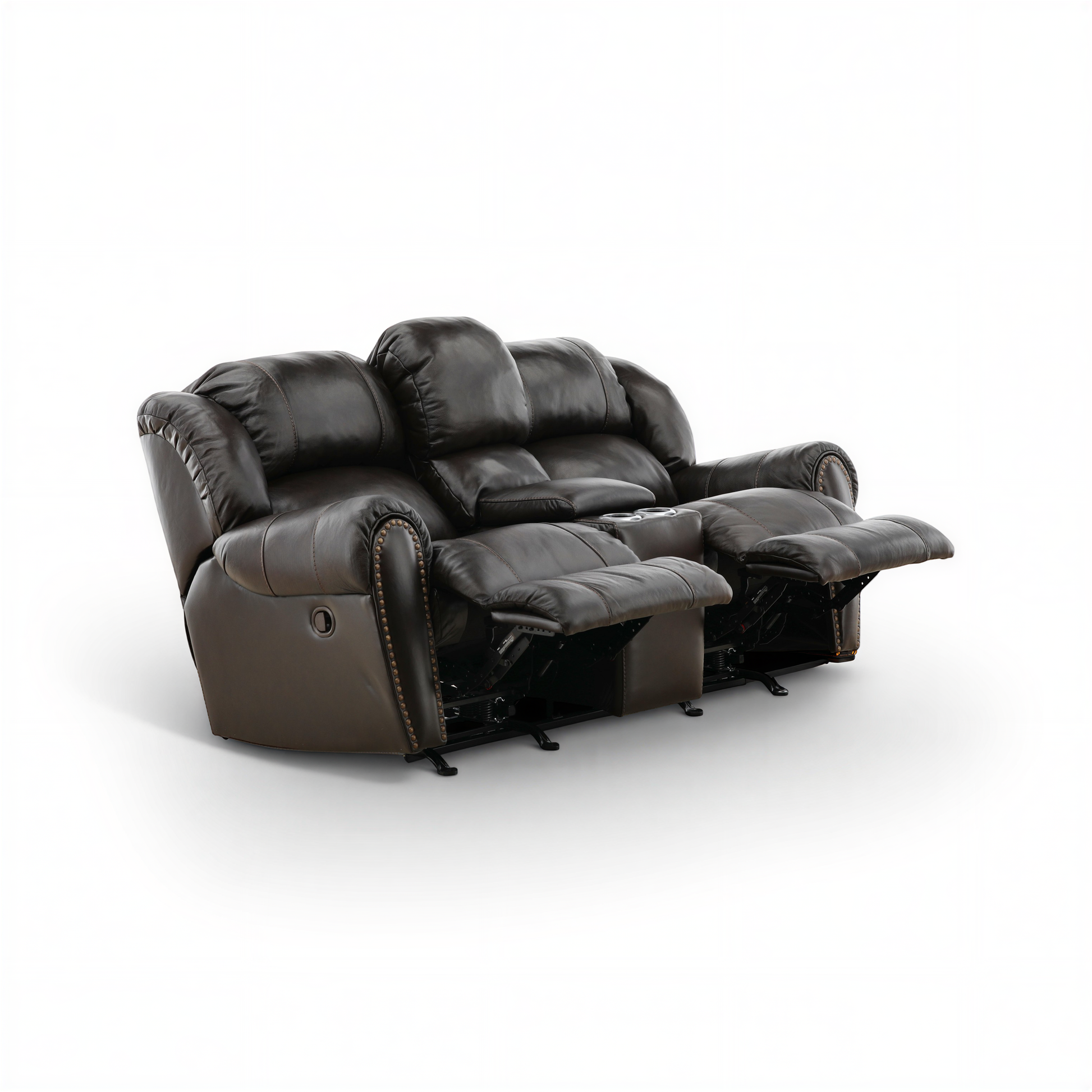 Falynn Manual Leather Rocker Recliner Console Loveseat