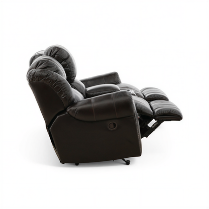 Falynn Manual Leather Rocker Recliner Console Loveseat
