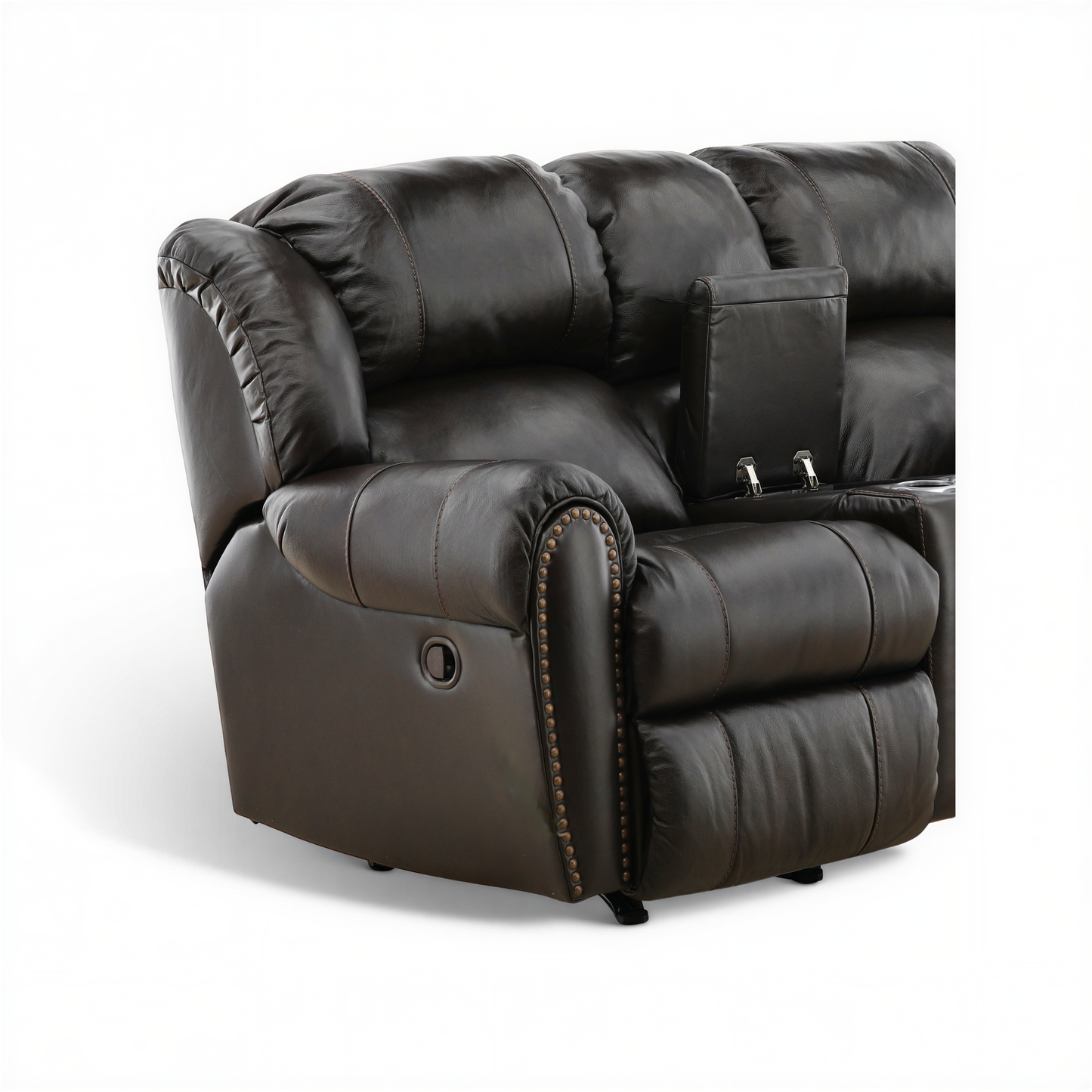 Falynn Manual Leather Rocker Recliner Console Loveseat