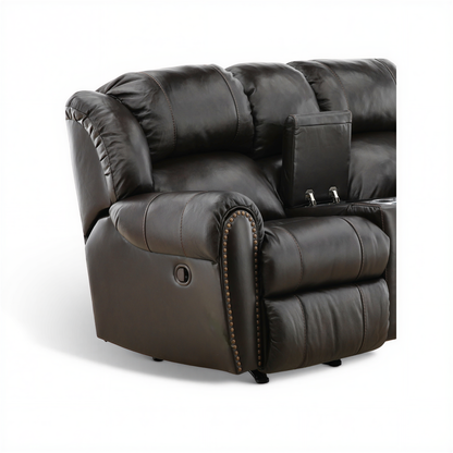 Falynn Manual Leather Rocker Recliner Console Loveseat
