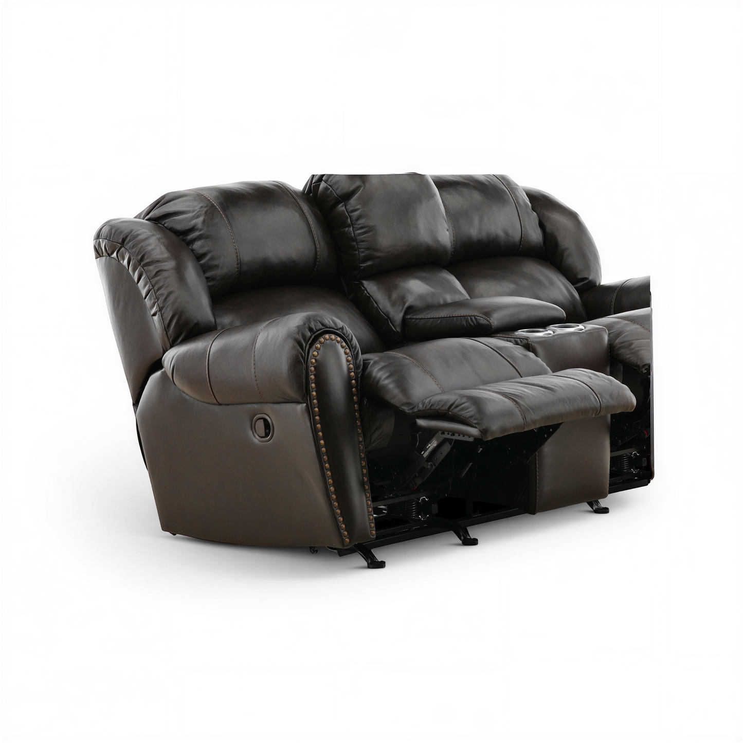 Falynn Manual Leather Rocker Recliner Console Loveseat