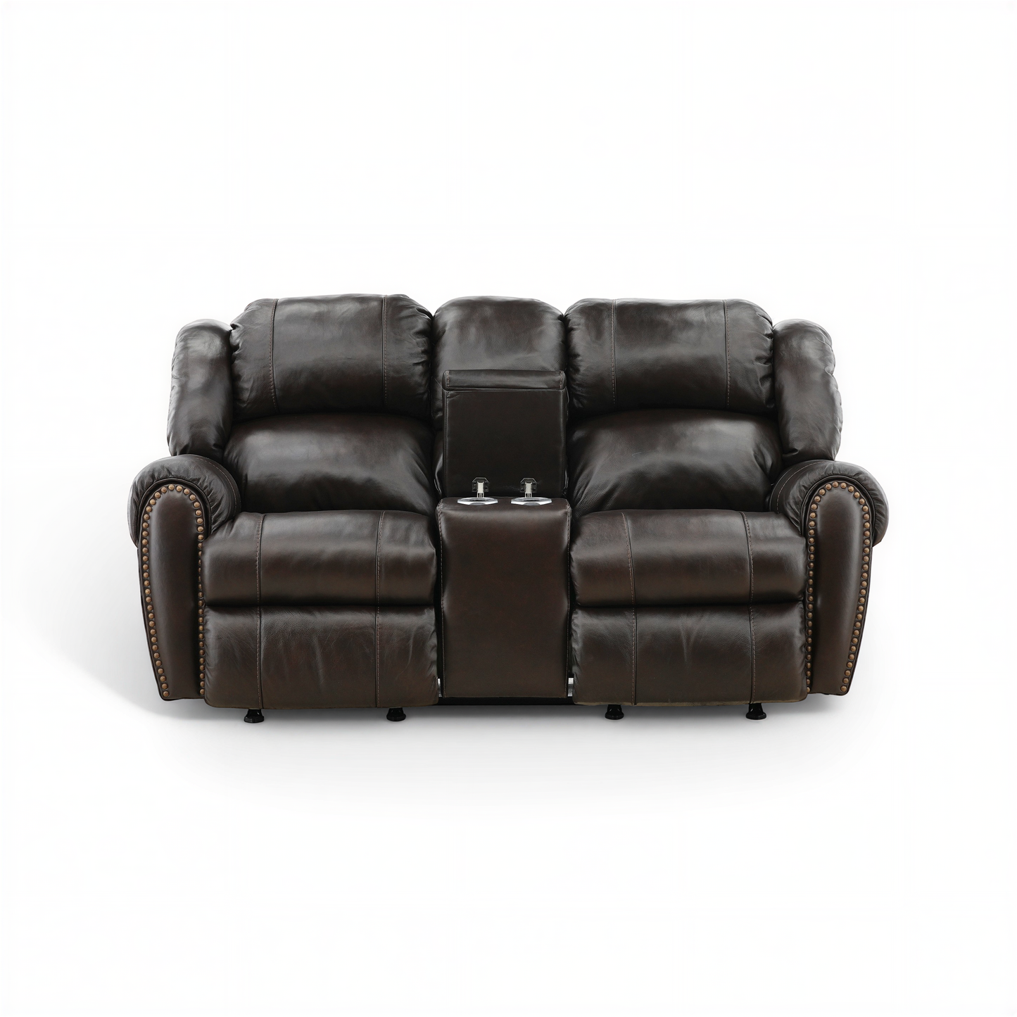 Falynn Manual Leather Rocker Recliner Console Loveseat