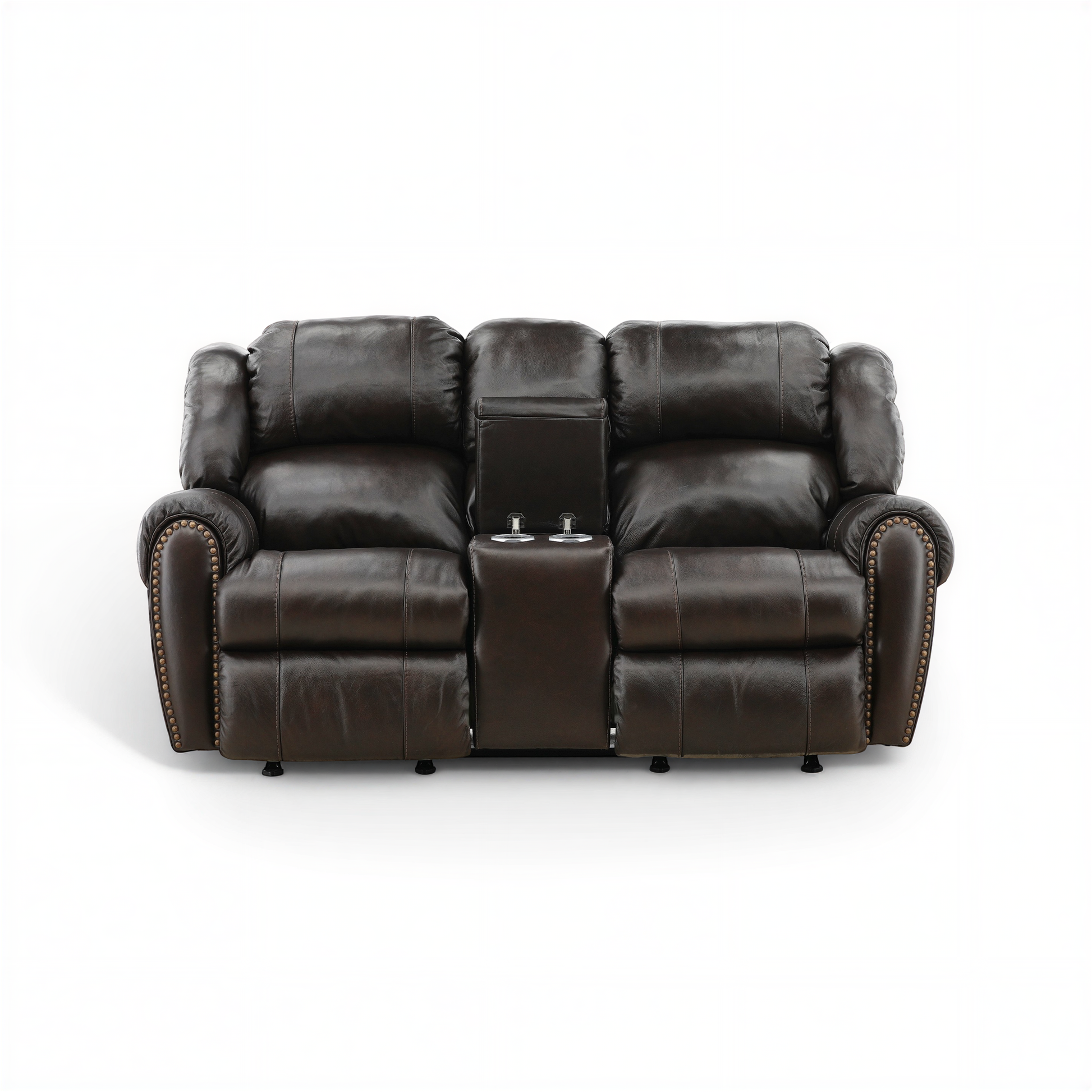 Falynn Manual Leather Rocker Recliner Console Loveseat