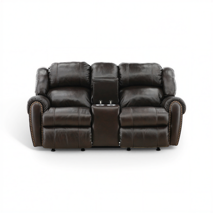 Falynn Manual Leather Rocker Recliner Console Loveseat