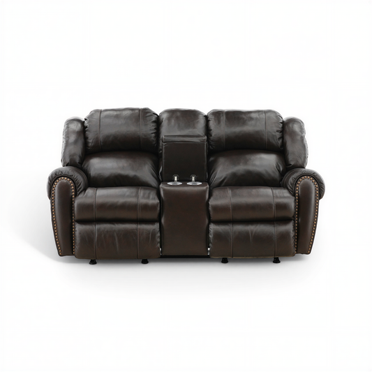 Falynn Manual Leather Rocker Recliner Console Loveseat