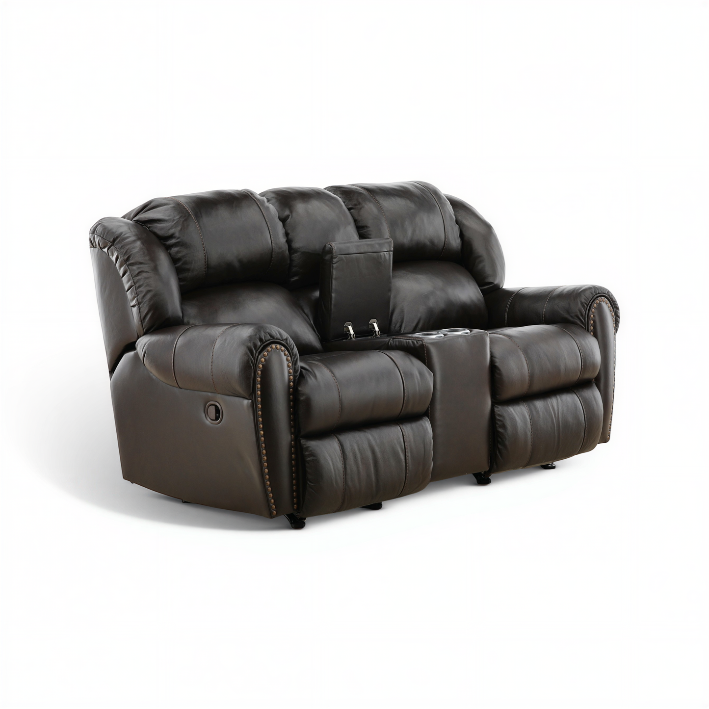 Falynn Manual Leather Rocker Recliner Console Loveseat