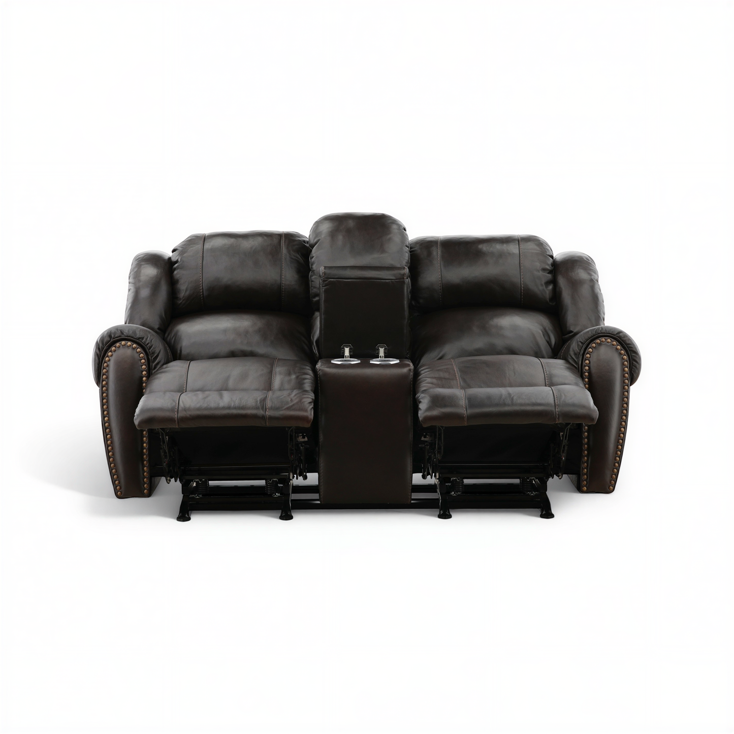 Falynn Manual Leather Rocker Recliner Console Loveseat